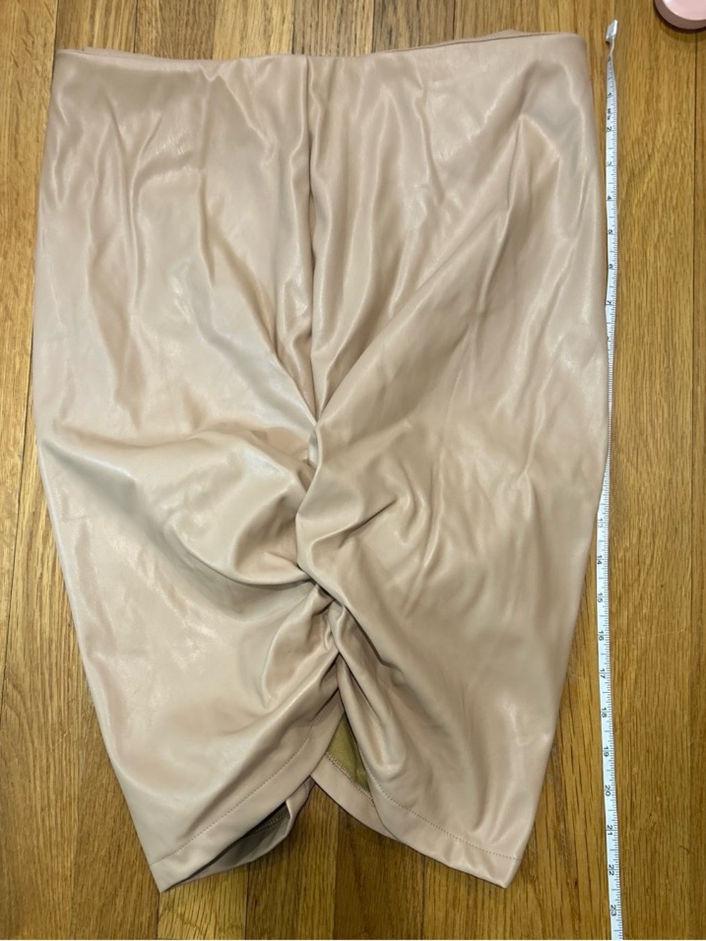 BOGO Ruched Faux Leather Pencil Skirt in Apricot